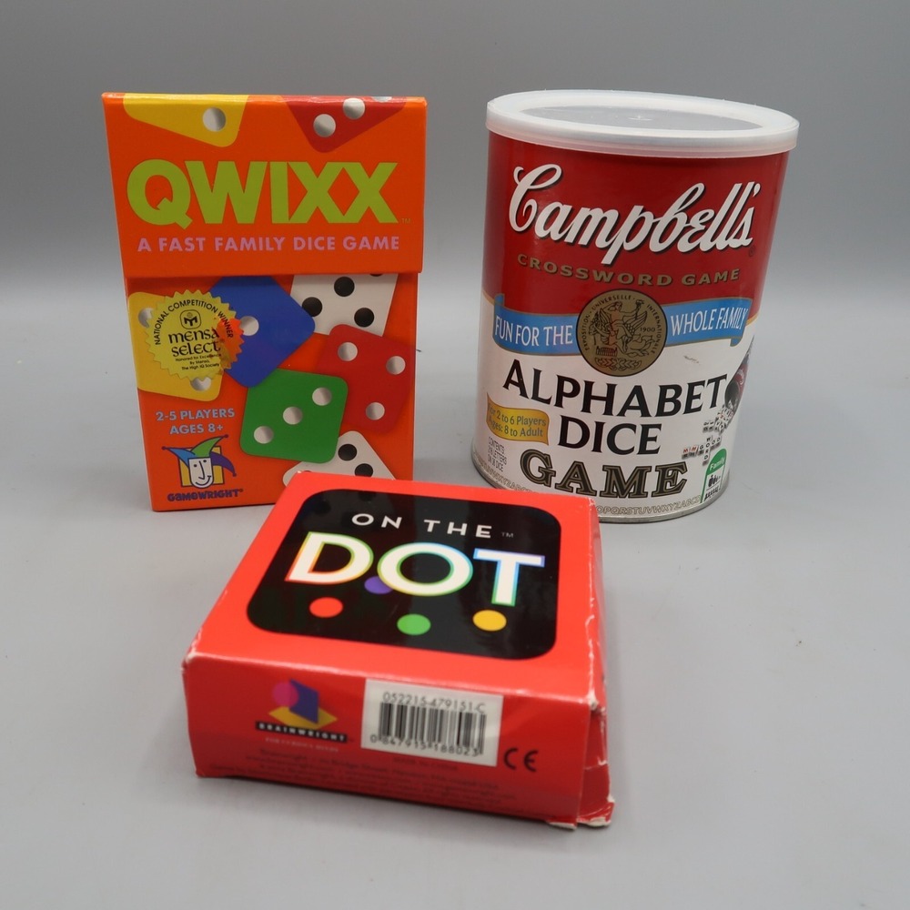 Campbells Alphabet, On the DOT, QWIXX  Dice Game Lot Age 8+